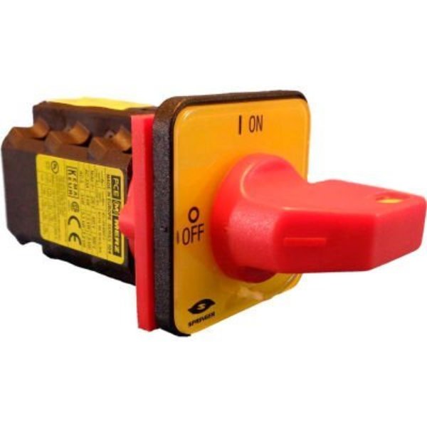 Springer Controls Co Springer Controls/MERZ, 16A, 3-Pole, Disconnect Switch, Red/Yellow, Center-Mount, Lockout A104/016-CR2